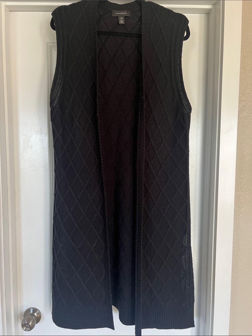Halogen Black Diamond Knit Long Open Front Vest - One Size